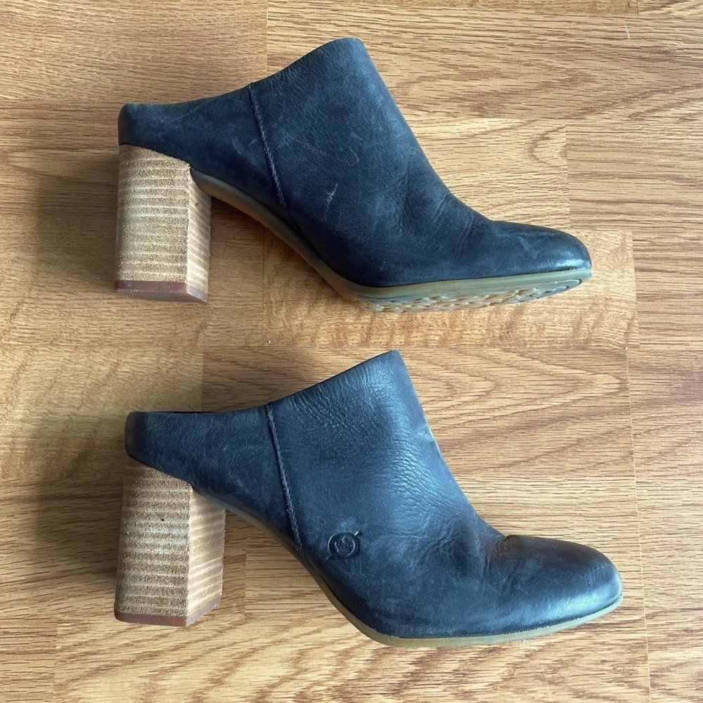 Born Black Leather Mule Clog Heels Size 7